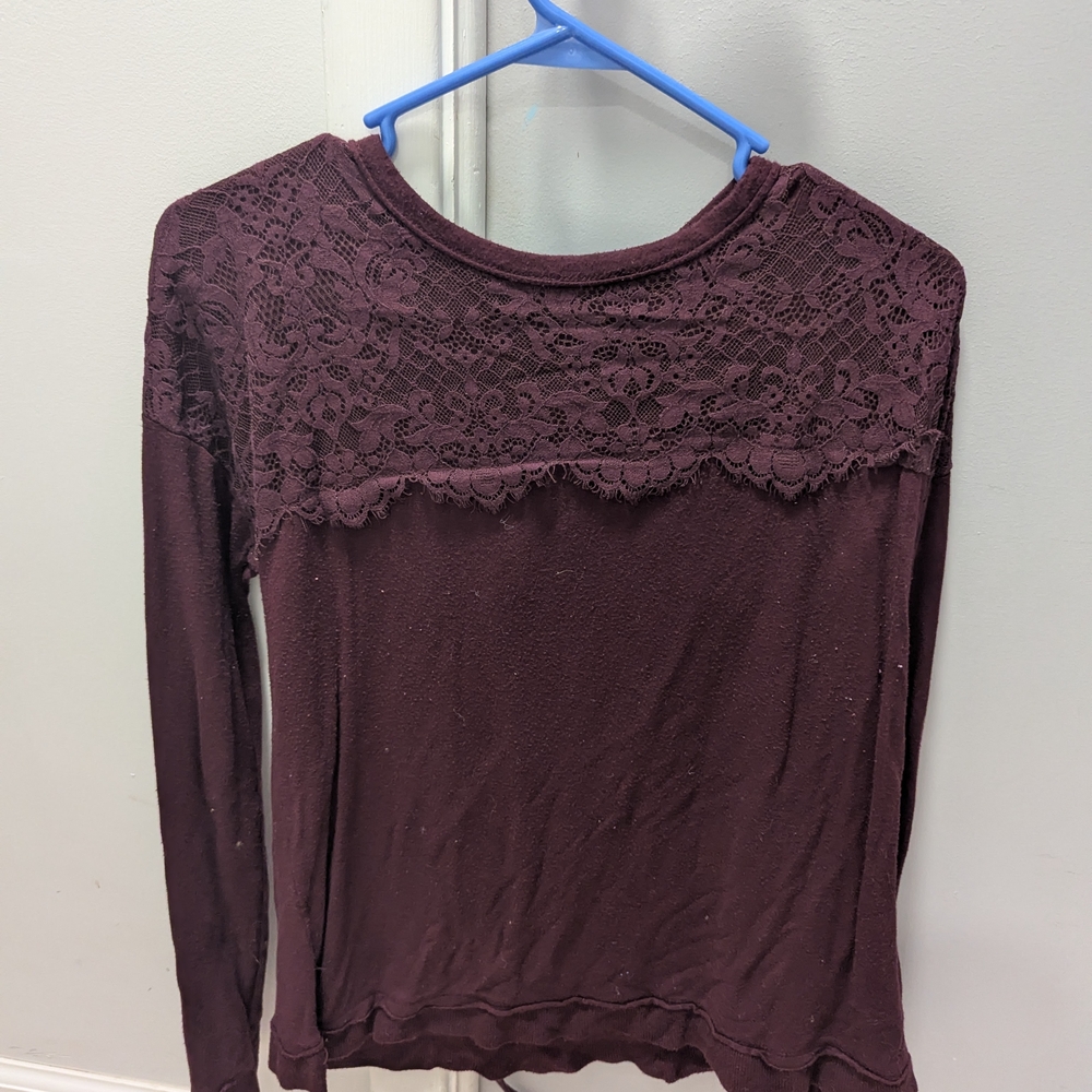 Xhilaration Women's Lace Long Sleeve Top - Dark Purple